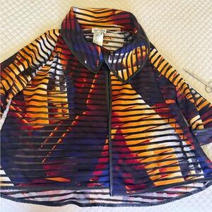 Joseph Ribkoff Multicolor Striped Mesh Cape Jacket in Orange, Purple, Black